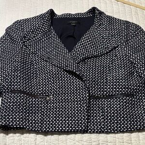 Ann Taylor Petite Navy and White Tweed Blazer